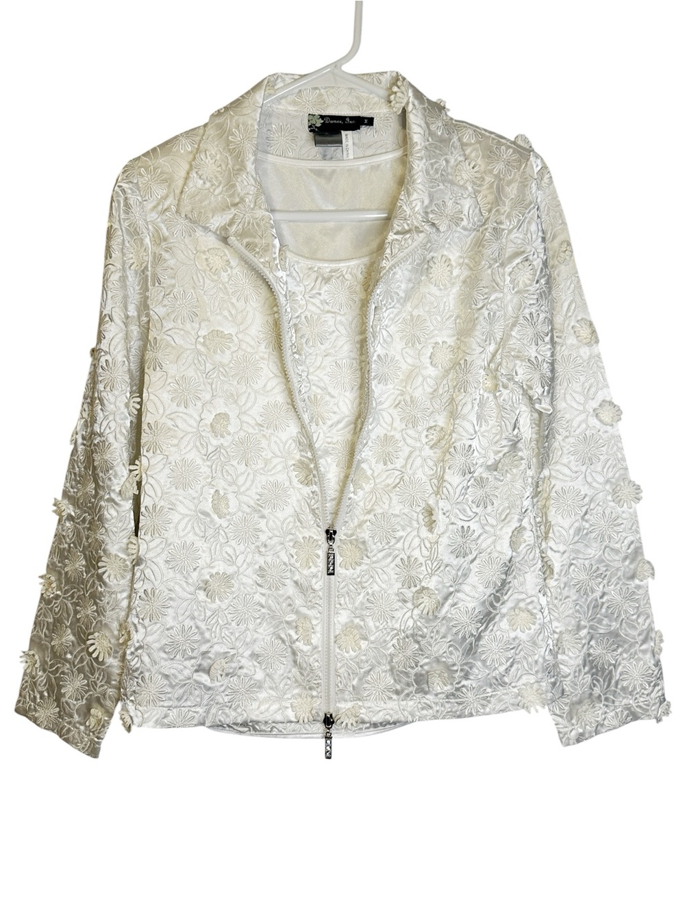 Damee Lace Jacket & Tank Set Ivory Floral Appliqué 2 Piece Size M Elegant Chic